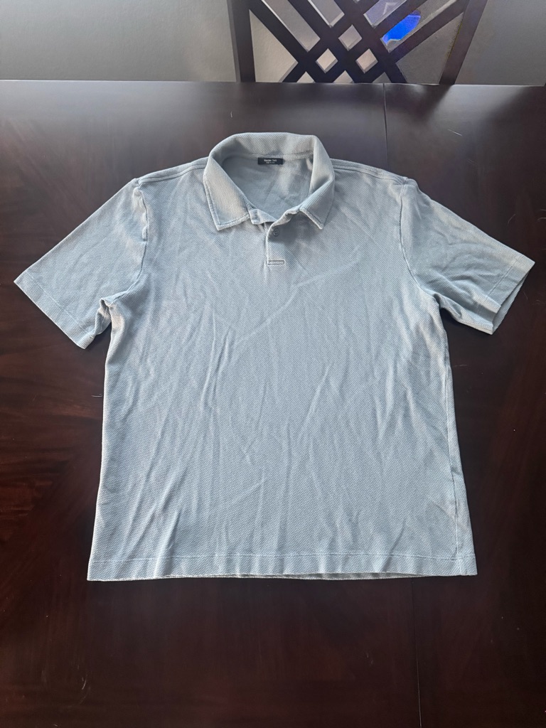 Euc Massimo Dutti Textured Polo Shirt Xxl Blue Gray Short Sleeve Cotton — image 2 of 8